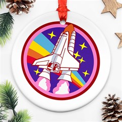 Badge Patch Pink Rainbow Rocket Ornament (round) by Salman4z