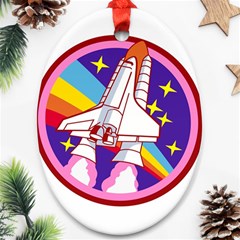 Badge Patch Pink Rainbow Rocket Ornament (oval) by Salman4z