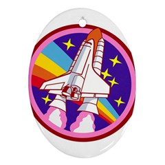 Badge Patch Pink Rainbow Rocket Oval Ornament (two Sides)