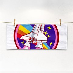 Badge Patch Pink Rainbow Rocket Hand Towel by Salman4z