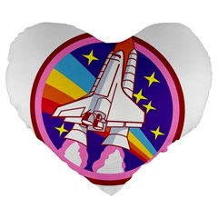 Badge Patch Pink Rainbow Rocket Large 19  Premium Flano Heart Shape Cushions by Salman4z