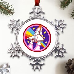 Badge Patch Pink Rainbow Rocket Metal Large Snowflake Ornament by Salman4z