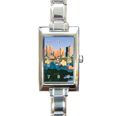 City Buildings Urban Dawn Rectangle Italian Charm Watch by Salman4z