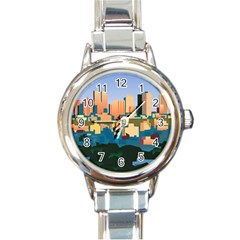 City Buildings Urban Dawn Round Italian Charm Watch by Salman4z