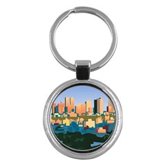 City Buildings Urban Dawn Key Chain (round) by Salman4z