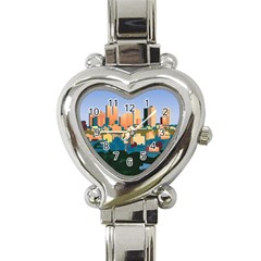 City Buildings Urban Dawn Heart Italian Charm Watch by Salman4z