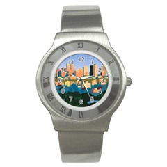 City Buildings Urban Dawn Stainless Steel Watch by Salman4z