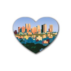 City Buildings Urban Dawn Rubber Coaster (heart) by Salman4z