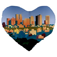 City Buildings Urban Dawn Large 19  Premium Flano Heart Shape Cushions by Salman4z