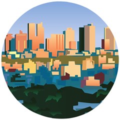 City Buildings Urban Dawn Wooden Puzzle Round by Salman4z