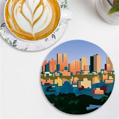 City Buildings Urban Dawn Uv Print Round Tile Coaster by Salman4z