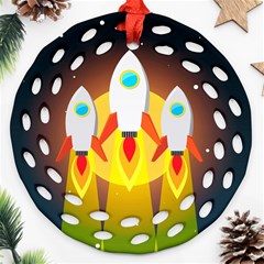 Rocket Take Off Missiles Cosmos Ornament (round Filigree) by Salman4z