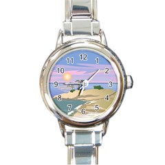 Vacation Island Sunset Sunrise Round Italian Charm Watch by Salman4z