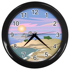 Vacation Island Sunset Sunrise Wall Clock (black) by Salman4z