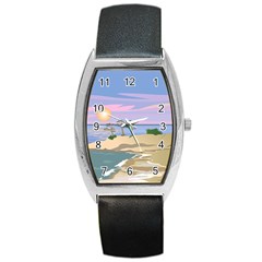 Vacation Island Sunset Sunrise Barrel Style Metal Watch by Salman4z