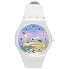 Vacation Island Sunset Sunrise Round Plastic Sport Watch (m) by Salman4z