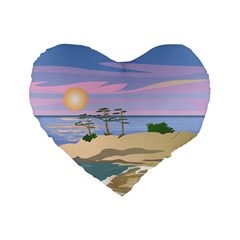 Vacation Island Sunset Sunrise Standard 16  Premium Heart Shape Cushions by Salman4z