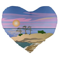 Vacation Island Sunset Sunrise Large 19  Premium Heart Shape Cushions by Salman4z