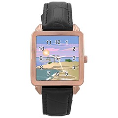 Vacation Island Sunset Sunrise Rose Gold Leather Watch  by Salman4z