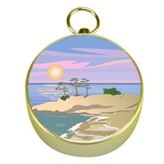 Vacation Island Sunset Sunrise Gold Compasses by Salman4z