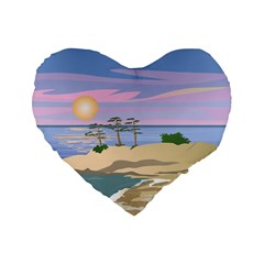 Vacation Island Sunset Sunrise Standard 16  Premium Flano Heart Shape Cushions by Salman4z