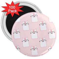 Pattern Pink Cute Sweet Fur Cats 3  Magnets (100 pack)