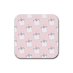 Pattern Pink Cute Sweet Fur Cats Rubber Coaster (Square)