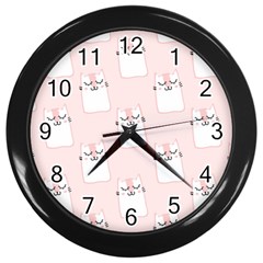 Pattern Pink Cute Sweet Fur Cats Wall Clock (Black)