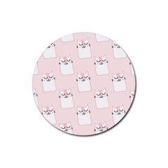 Pattern Pink Cute Sweet Fur Cats Rubber Coaster (Round)