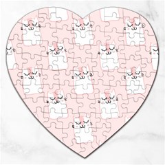 Pattern Pink Cute Sweet Fur Cats Jigsaw Puzzle (Heart)