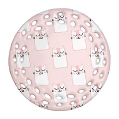 Pattern Pink Cute Sweet Fur Cats Round Filigree Ornament (Two Sides)