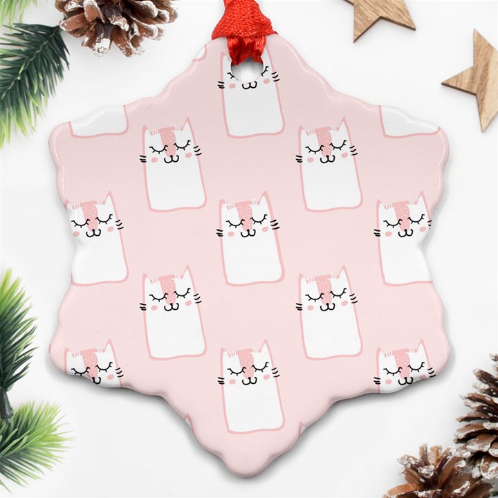 Pattern Pink Cute Sweet Fur Cats Snowflake Ornament (Two Sides)