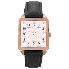 Pattern Pink Cute Sweet Fur Cats Rose Gold Leather Watch 