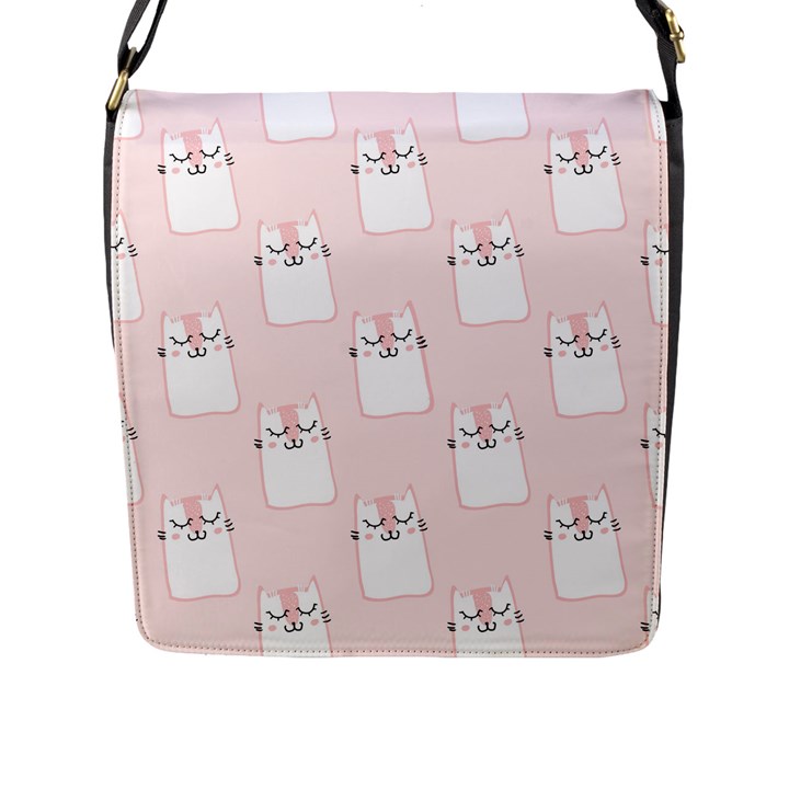 Pattern Pink Cute Sweet Fur Cats Flap Closure Messenger Bag (L)