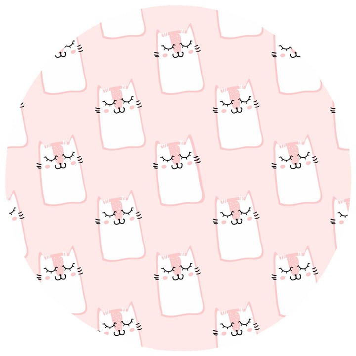 Pattern Pink Cute Sweet Fur Cats Wooden Puzzle Round