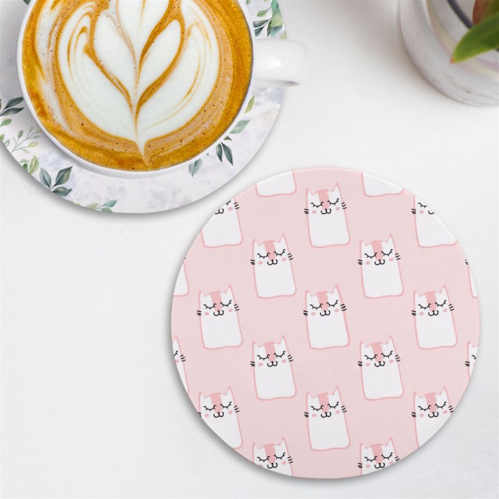 Pattern Pink Cute Sweet Fur Cats UV Print Round Tile Coaster