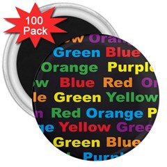 Red Yellow Blue Green Purple 3  Magnets (100 Pack) by Salman4z