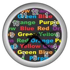 Red Yellow Blue Green Purple Wall Clock (silver) by Salman4z