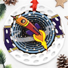 Rocket Space Clipart Illustrator Round Filigree Ornament (two Sides) by Salman4z