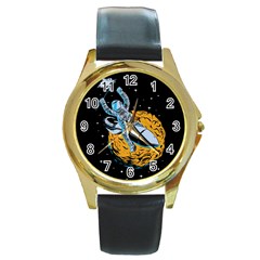 Astronaut Planet Space Science Round Gold Metal Watch by Salman4z