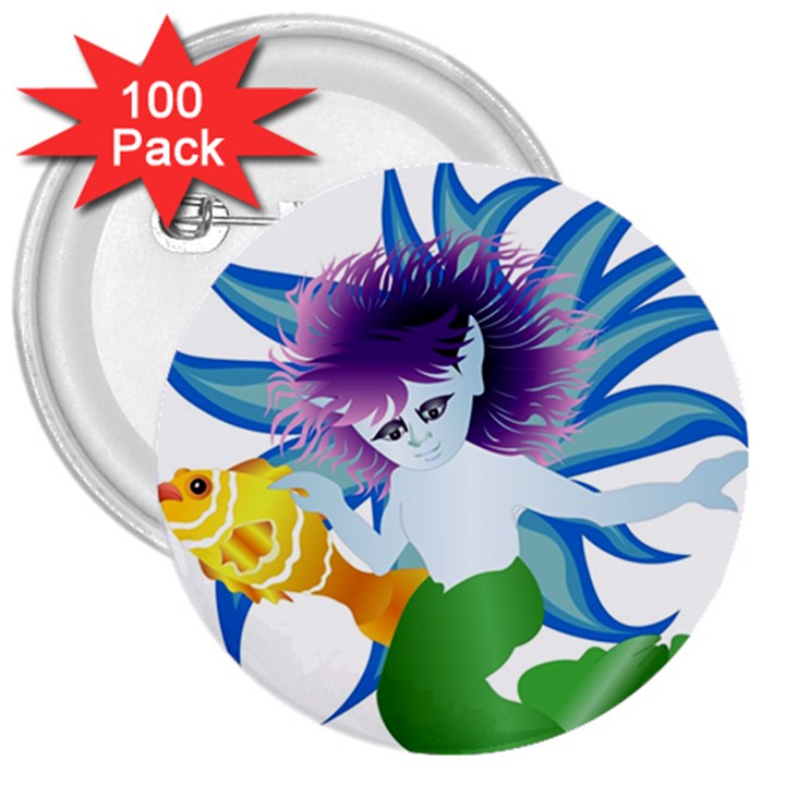 Mermaid Fantasy Undersea Merman 3  Buttons (100 pack) 