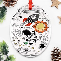 Astronaut Drawing Planet Ornament (oval Filigree)