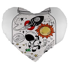 Astronaut Drawing Planet Large 19  Premium Flano Heart Shape Cushions by Salman4z