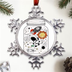 Astronaut Drawing Planet Metal Large Snowflake Ornament