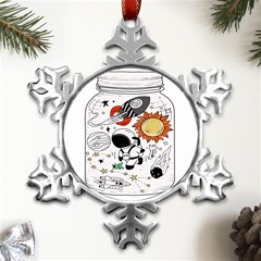 Astronaut Drawing Planet Metal Small Snowflake Ornament