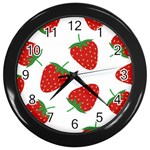 Seamless Pattern Fresh Strawberry Wall Clock (Black) Front