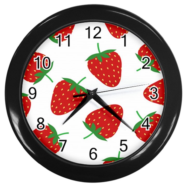 Seamless Pattern Fresh Strawberry Wall Clock (Black)