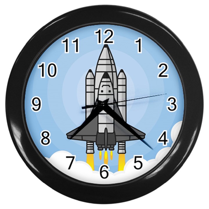 Rocket Shuttle Spaceship Science Wall Clock (Black)