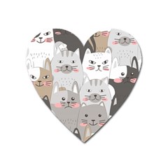 Cute Cats Seamless Pattern Heart Magnet by Salman4z