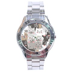 Cute Cats Seamless Pattern Stainless Steel Analogue Watch by Salman4z